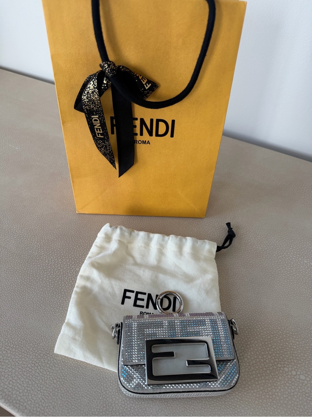 Fendi Silver Crystal-Embellished Mini baguette